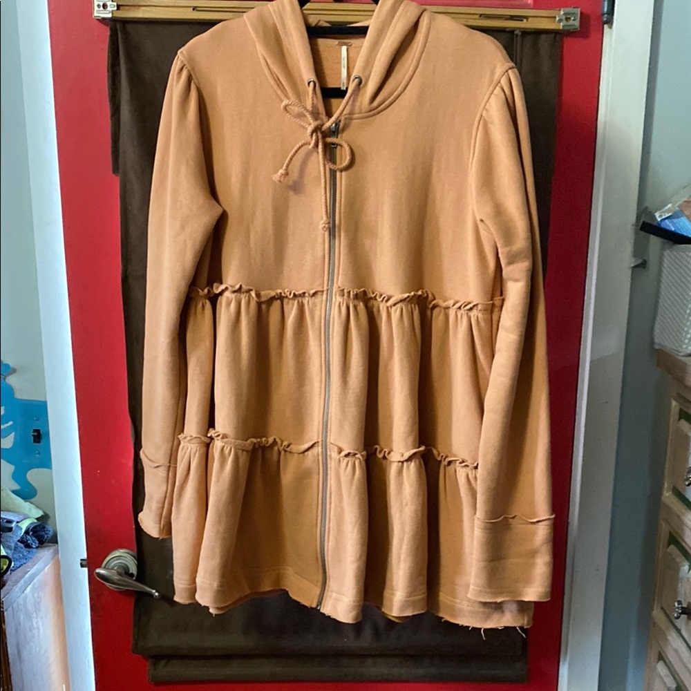Free People Peach Tiered Zip-Up Hoodie Jacket